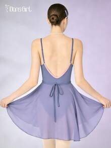 Leotardo de mujer de gasa de DonsGirl, diseño ajustable con cordones, unicolor, adecuado para actuaciones y baile - Púrpura polvoriento - Ver 9