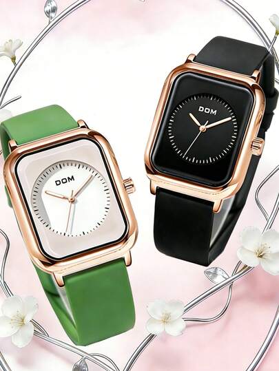 DOM 1pc Unisex Minimalist Square Silicone Strap Quartz Wristwatch, Fashionable Couple Watch, Suitable As Valentine's Day, Birthday, Holiday Gift, Suitable For Sports And Daily Wear, Versatile