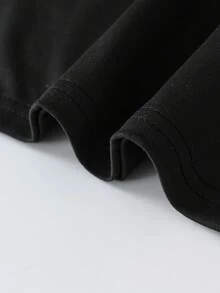 Camiseta de manga corta con cuello redondo y estampado de eslogan, de verano, para mujer de talla grande, color negro - Negro - Ver 6