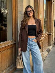 Black Rhinestone Embellished Blazer Jacket, Unique Design Casual Chic Outerwear For Women, Spring Autumn - Coffee Brown - View 6