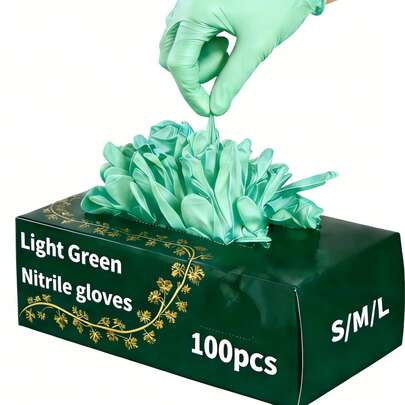 100pcs Powder-Free Nitrile Gloves, Green, Latex-Free Disposable Gloves, Household Cleaning Gloves, Suitable For Hair Dyeing, Tattooing, Machinery Repair And Cleaning, Multi-Purpose Hand Protection, Essential For Kitchen (Bagged)