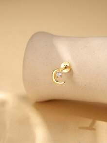 EleRunis 1PC 925 Sterling Silver Star Moon Flat Back Cartilage Helix Piercing Fine Jewelry For Daily Wear Wedding Party Engagement Anniversary Valentine's Day - Gold - View 8