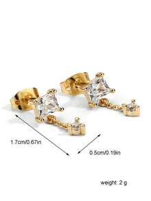 女士镀金公主方形锆石耳钉，搭配小巧圆形链坠，简约优雅风格，适合日常通勤和工作场合佩戴，是时尚爱好者的理想礼物。 - 金色 - 查看 5