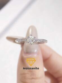 1pc 0.4 Carat Minimalist Single Diamond Micro-Pave Ring, 925 Sterling Silver Delicate Sparkling Ring, Promise Ring, Anniversary Ring, Jewelry Gift For Women, Valentine's Day Gift - Solitaire Moissanite Ring - View 4