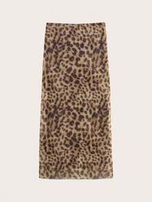 Women's Leopard Print Casual Skirt Spring - Mocha Brown - View 1