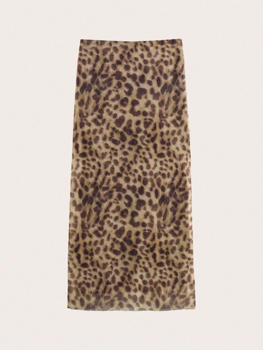 Women's Leopard Print Casual Skirt Spring - Mocha Brown - View 1