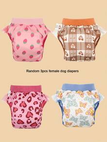 3pcs/Pack Random Print Puppy Diapers, Breathable Leak-Proof Dog Physiological Pants, Pet Menstrual Underwear Suitable For Small/Medium Dogs - Multicolor - View 13