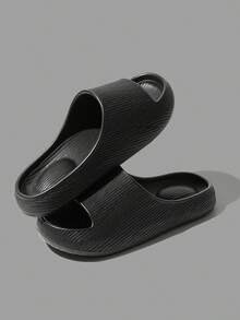 男士平底拖鞋，EVA软底露趾休闲凉鞋，适合夏季、浴室、海滩、度假穿着 - 黑色 - 查看 5