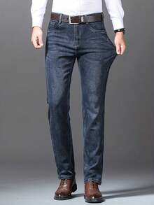 These Men's Jeans Are A Versatile Staple. Crafted From Classic Stretch Denim For All-Day Comfort, They Seamlessly Transition From Business To Leisure. The Perfect Gift For Any Occasion, These Thickened Jeans Offer Soft Comfort-Making Them An Ideal Present For Boyfriends, Husbands, Or Friends. - màu đen - Xem 5