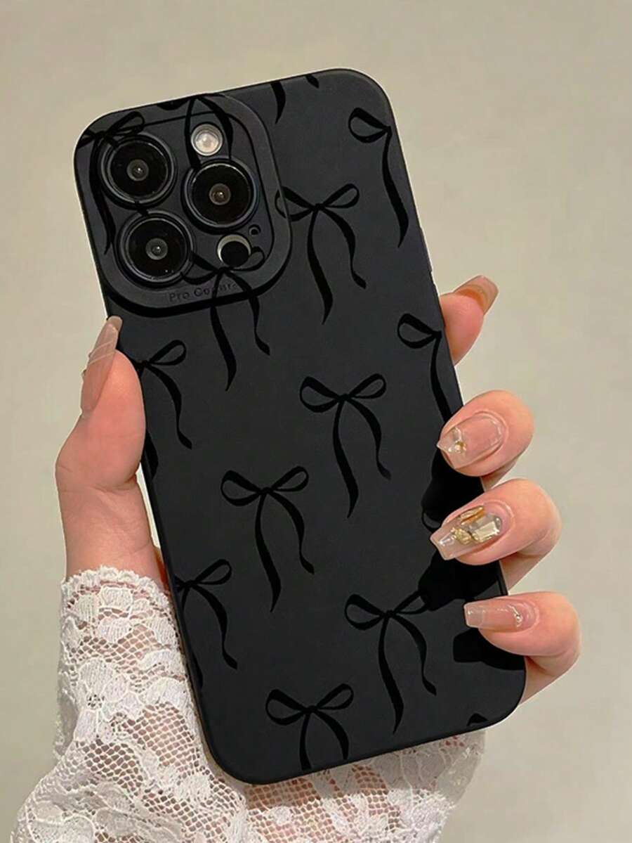 1pc Black Bowknot Line Pattern Design Angel Eye Phone Case, Compatible With IPhone 17 16 15 14 13 12 11 X Pro Max Plus, Anti-Fall Matte Back Cover, Smartphone Protective Case, Perfect As Birthday Gift - Multicolor - View 1