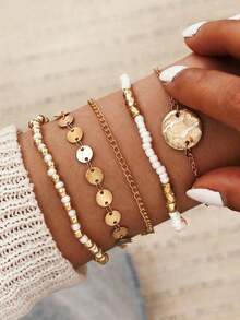 Conjunto de pulseras de moda geométricas para mujer con colgante de cadena plana de hueso, strass y lentejuelas en estilo bohemio - conjunto de pulsera - Ver 1