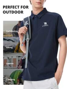 CAMEL CROWN 男士吸湿排汗透气圆领短袖T恤，修身款，夏季 - 黑夜藍 - 查看 3