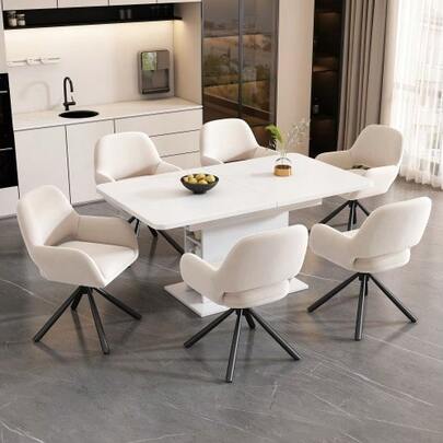 Swivel, Velvet, Set Of 6, With Handrails, Modern And Simple, Dining Chair, Without Dining Table, Beige