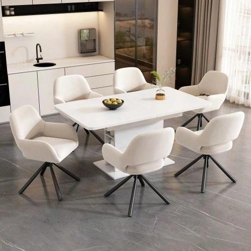 Swivel, Velvet, Set Of 6, With Handrails, Modern And Simple, Dining Chair, Without Dining Table, Beige - Beige - View 1