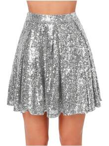 Women's Sequin Skirt Sparkly Stretchy High Waisted A-Line Flowy Swing Glitter Mini Skirts For Night Out Party - Bạc - Xem 1