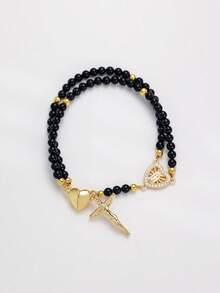 1件天主教宗教手链，既是念珠又是手链 | 仿珍珠珠手链，配十字架吊坠和心形磁铁 | 吊坠非常适合情侣周年纪念日、生日、情人节等场合作为礼物 - 聖裘德手鍊 - 查看 12