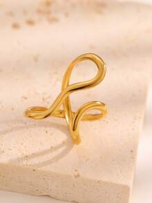 1pc Fashionable INS Personalized Exaggerated Niche Minimalist Chic Versatile High-Quality Plated Stainless Steel Asymmetrical Geometric Line Open Ring, Suitable For Women's Daily, Party, And Date Wear - Open Ring - View 3