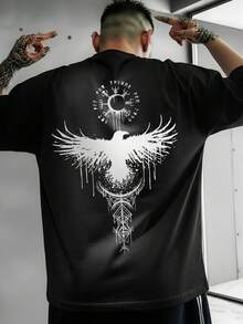 Men's Classic Fashion Bird Graphic Print Round Neck Short Sleeve T-Shirt, Suitable For Daily Wear And Themed Events - Black - View 1