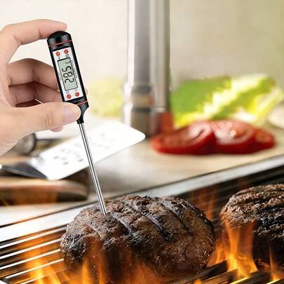 2pcs Termómetro digital para carne, sonda para vino, pantalla LCD, termómetro de cocina para asados, bistec, alta precisión, sonda digital para aceite, leche, alimentos, repostería, leche en polvo y agua para bebés