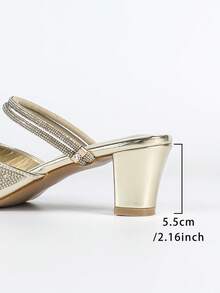 Giày sandal cao gót vừa phải, hở mũi, đính đá lấp lánh dành cho nữ, kiểu dáng sang trọng với khóa cài, mũi nhọn, gót dày, thích hợp cho các bữa tiệc mùa xuân/hè. - Vàng - Xem 9