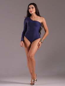 J.A.B.I Modas Women's Long Sleeve One Shoulder Bodysuit - 藏蓝色 - 查看 4