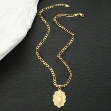 一件式欧美宗教圣母玛利亚吊坠项链，简约流行的瓜达卢佩圣牌吊坠项链，基督教圣灵复古首饰，节日祈祷礼物，圣诞饰品，天主教信徒必备 - 金色 - 查看 4