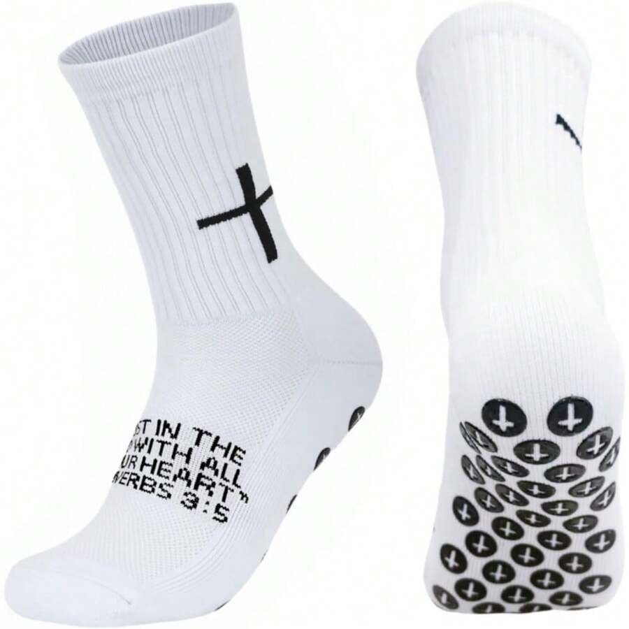 1 Pair Youth Anti Slip Soccer Socks Cross Grip Cushioned Sports Socks Breathable Elastic For Outdoor Sports Training Match US 5 To 10 - 箴言 3:5 - 查看 1