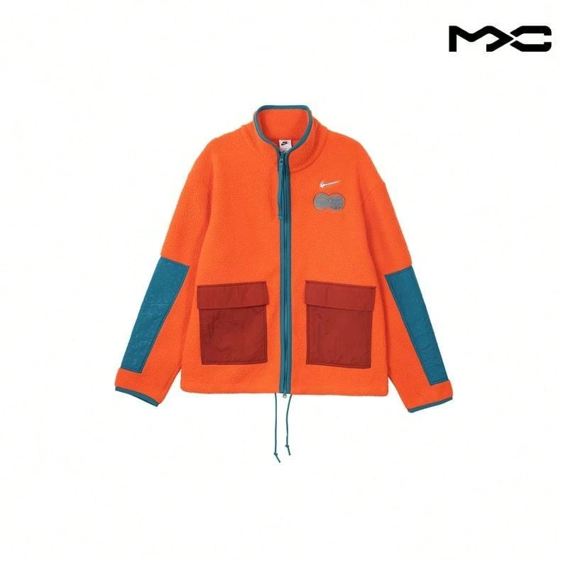 CNY Patchwork Loose Fit Sport Jacket With Stand Collar Coral-Orange Jackets Men - Multicolor - View 1