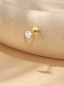 EleRunis 1件 925纯银单钻链平底耳骨耳廓穿孔饰品，适合日常佩戴、婚礼、派对、订婚、周年纪念、情人节等场合。 - 金色 - 查看 5