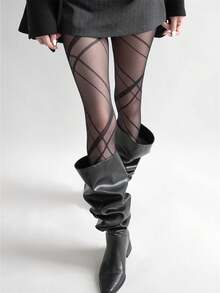 1条装女士黑色透明连裤袜 - 春夏款，性感防滑，不规则菱格纹，贴身舒适 - 彩色 - 查看 5