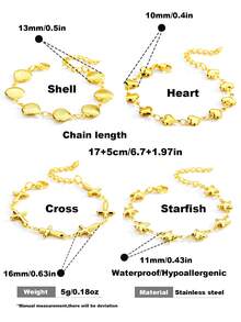1 chiếc dây chuyền chống nước 17+5cm màu vàng, kiểu dáng mảnh mai, thích hợp cho mùa hè, hình chữ thập, vòng tay sinh vật biển, vòng tay hình trái tim, trang sức tối giản, quà tặng. - Vòng đeo tay - Xem 3