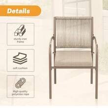 Modern Rattan Garden Furniture Set, Round Glass Table + 4 Armchairs, Iron Frame, Suitable For Patio/Balcony/Terrace - Brown - View 4