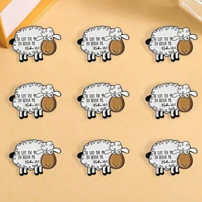 14pcs/2pcs Cute Sheep Design Pins, Cartoon Style, Ideal For Decorating Clothes, Bags, T-Shirts, And Sweaters, Great Gift For Friends, Classmates, And Family, Suitable For Eid Al-Adha, Birthday, Mother's Day, Easter, Back To School, Teacher's Day