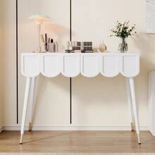 Schminktisch, Frisiertisch, Mit 2 Schubladen, Metallfüße, White, Mass: B100 * T40* H76 Cm - White - View 2