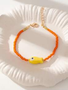 1 chiếc vòng tay hình cá làm từ hạt thủy tinh, trang sức vòng tay đính hạt phong cách Boho mùa hè dành cho nữ (Cá làm thủ công bằng gốm sứ, bọt khí và đốm đen trên bề mặt là hiện tượng bình thường, không phải vấn đề về chất lượng) - Nhiều màu - Xem 5