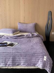 Manta engrosada tridimensional de terciopelo de imitación de conejo de invierno a rayas simples, sofá de dormitorio, manta doble individual de terciopelo de leche - Morado - Ver 2