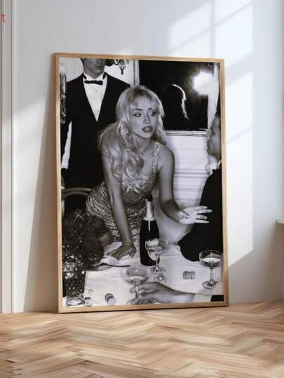 1개 무테 목공 포스터 | 흑백 레트로 스타일 프린트, 패션 벽 예술 장식, 걸 방, 주방, 홈 오피스, 욕실, 거실, 침실에 적합