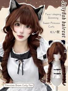 合成长款波浪棕色假发，带刘海，蓬松柔软，适合女性洛丽塔角色扮演，耐热，日常派对适用 - 彩色 - 查看 6