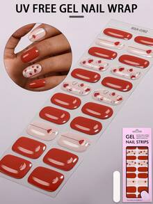 22Pcs Spring/Summer Red UV Free Gel Nail Strips,Red Heart Romantic Style Gel Nail Stickers,Easy To Apply, Perfect For Women's DIY Home Manicures. - Red - View 2