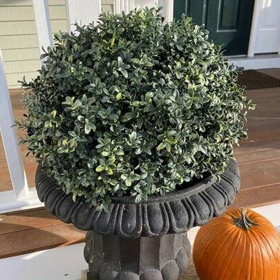 23.6 Inch Outdoor Artificial Boxwood Plant With Ground Stake, Spring/Summer Decorative Evergreen Faux Trimmed Shrub, Realistic Boxwood Topiary Ball, Home Garden Patio Lawn Decor