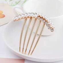 2件装 - 1个锌合金仿珍珠发夹梳，女士水钻侧梳，5齿发梳，优雅发饰，适合日常佩戴及婚礼/节日场合，头饰，发饰 - 1個 - 查看 7