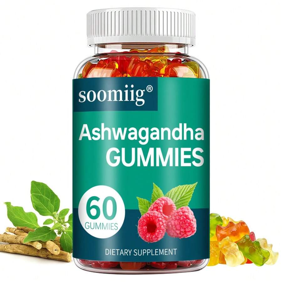 SOOMIIG KSM-66 Ashwagandha Dietary Supplement Gummies, Containing 50mg Of Raspberry, Support Mood Health, Suitable For Both Men And Women, 60 Gummies. - 1瓶 - 查看 1
