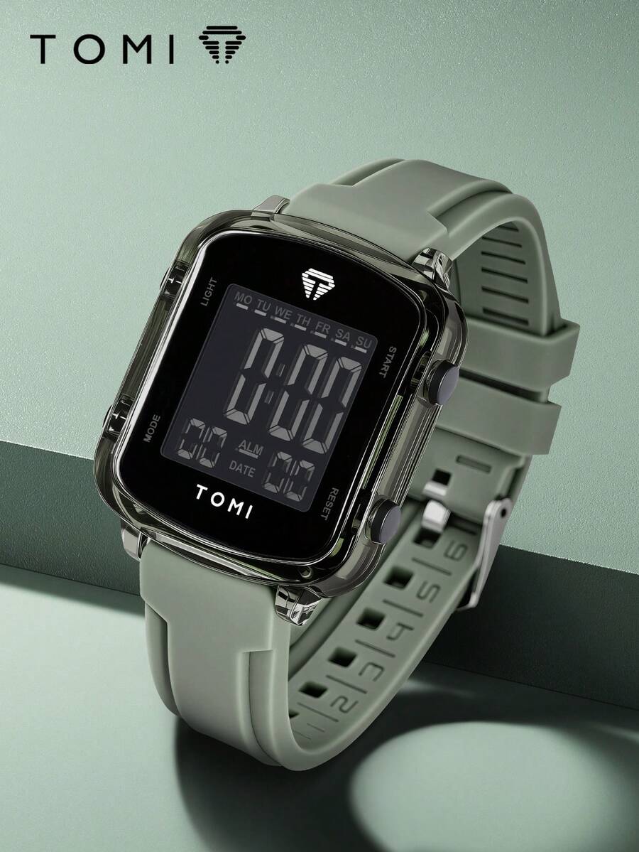 Đồng hồ TOMI 1 chiếc, kiểu dáng tối giản, công nghệ cao, mặt vuông, đa chức năng, lịch, phong cách thể thao, phù hợp cho sinh hoạt hàng ngày, quà tặng ngày lễ Halloween, Giáng sinh. - màu xanh lá - Xem 1