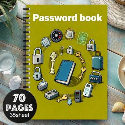 دفتر كلمات المرور المربوط بحلزون، نظام إدارة كلمات المرور - مناسب لحسابات الإنترنت/الكمبيوتر والبريد الإلكتروني ووسائل التواصل الاجتماعي - منظم كلمات المرور الودي للمسنين، مصمم للمكتب المنزلي
