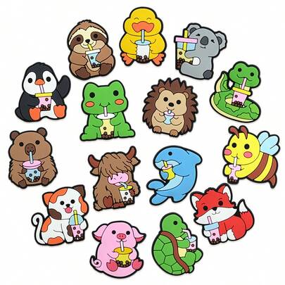 15PCS Cute Animal Series Shoe Charms Set, PVC Shoe Decorations For Beach Bag, Shoe Accessories Charms, Gift Idea For Birthday Christmas Valentine's Day Halloween Party Favors