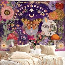 1pc Sun Moon Vintage Bohemian Tapestry, Floral Butterfly Dreamy Fantasy Landscape Design, Machine Washable Durable Polyester Fiber Fabric, Perfect Wall Decor For Living Room Bedroom Dorm, Bedroom Artwork Gift Idea - 1PC - 查看 4