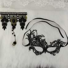1 Stück luxuriöse Spitzen-Augenmaske, entworfen für Maskenball, Kostümzubehör, bequem zu tragen, geeignet für Festivals und Partys - Armband + Maske - Übersicht 4