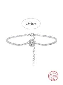 1pc Luxury 925 Sterling Silver Zirconia Bracelet, Suitable For Daily Wear, Party, Vacation, Commute, Valentine's Day, Christmas, Mother's Day, Jewelry Birthday Gift - Silver - View 3