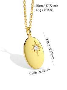 Charm-In 女士镀金锆石椭圆形吊坠项链，星光锆石点缀，简约优雅，适合日常通勤和叠戴，是送给女朋友或闺蜜的贴心礼物。 - 金色 - 查看 3