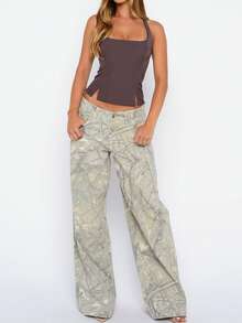 Slit Backless Halter Crop Tops For Women Summer Square Neck Going Out Sleeveless Cropped Tank Tops - Dark Brown - View 5